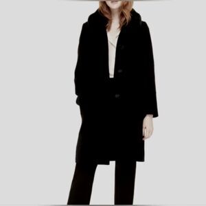 Kate Spade Black Wool Coat Velvet Trim Faux Fur Collar Size 0
